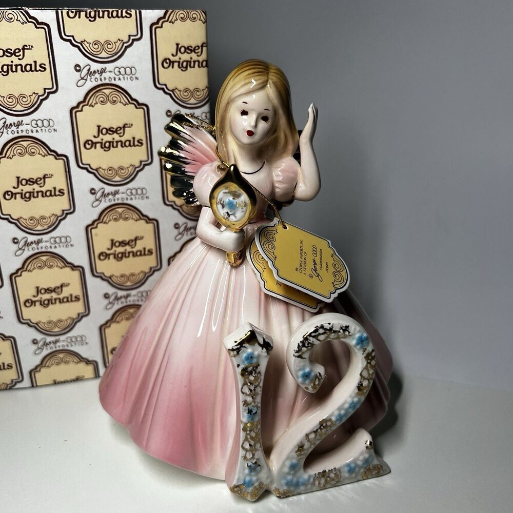 Vintage Josef Originals 12th Birthday Girl Angel Figurine with Box & Tag Vtg